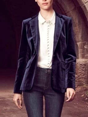 EUC FRAME ATELIER luxury soft navy blue velvet single breasted blazer  small